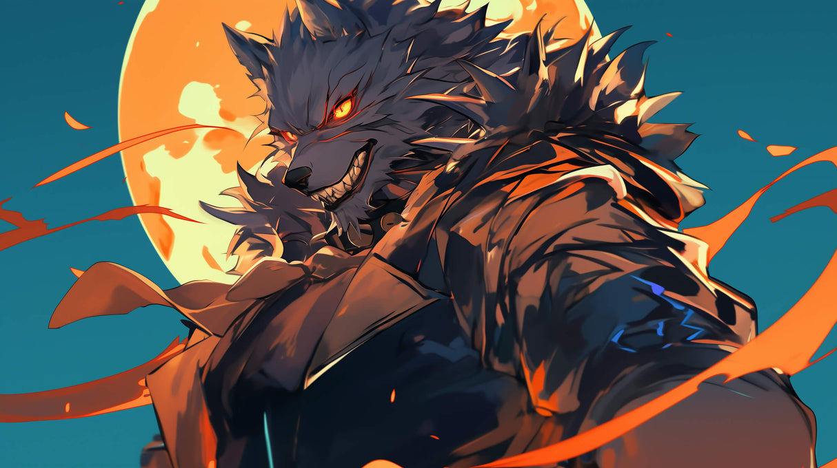 Anime Wolf design file showing detailed glowing eyes and dramatic turquoise backdrop