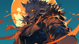 Anime Wolf design file showing detailed glowing eyes and dramatic turquoise backdrop