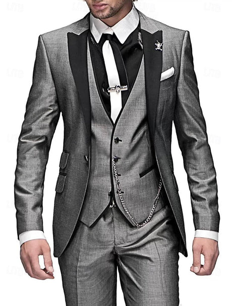 Luxury Three-Piece Suit  Burgundy Satin with Black Lapels - Product detail 14