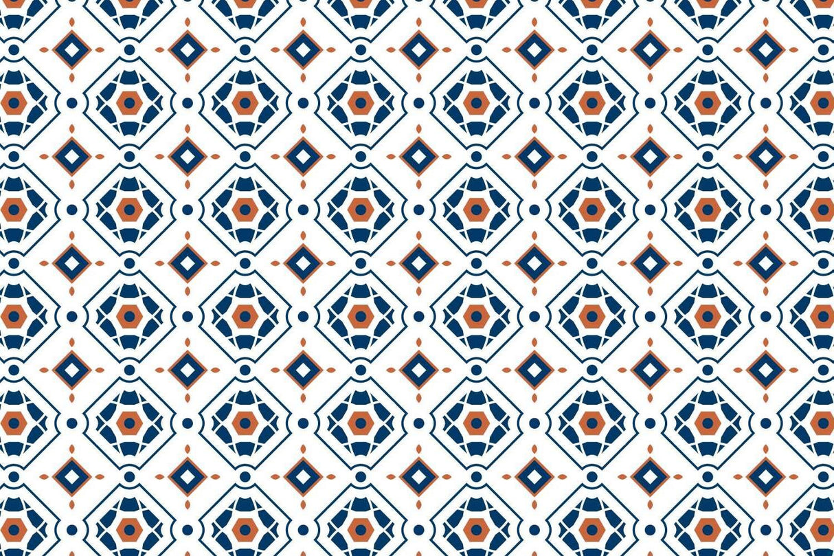 Geometric Mural Wallpaper | Navy Blue and Terracotta Pattern