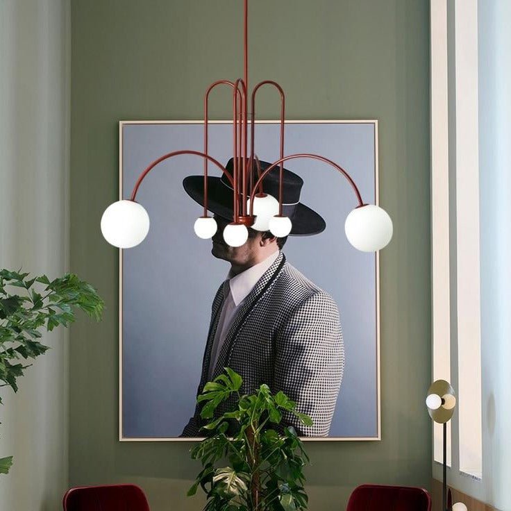 Modern Curved Chandelier  Black Iron Globe Pendant Light - Detailed view