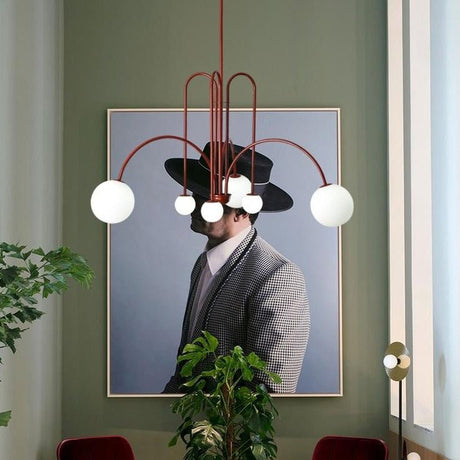 Modern Curved Chandelier  Black Iron Globe Pendant Light - Detailed view