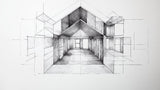 Architectural perspective drawing design file showing detailed black and white line work pattern