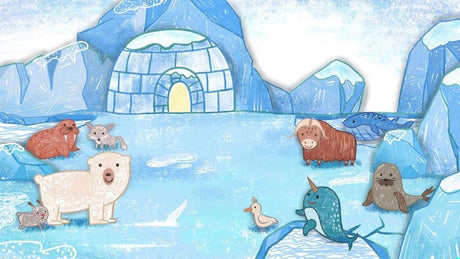 Arctic animals wallpaper design file showing detailed illustration of polar bears, narwhals, and arctic foxes