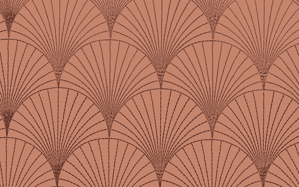 Art Deco geometric fan wallpaper with RAL 3012 Beige Red target background and darker brown lines