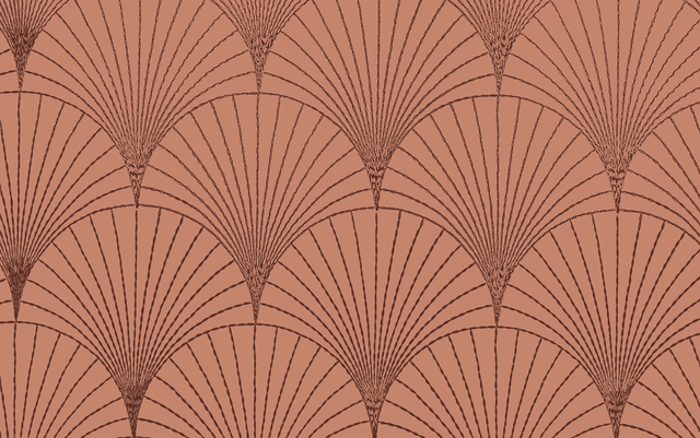 Art Deco geometric fan wallpaper with RAL 3012 Beige Red target background and darker brown lines