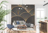 Art deco fan wallpaper adding luxury to hotel lobby entrance
