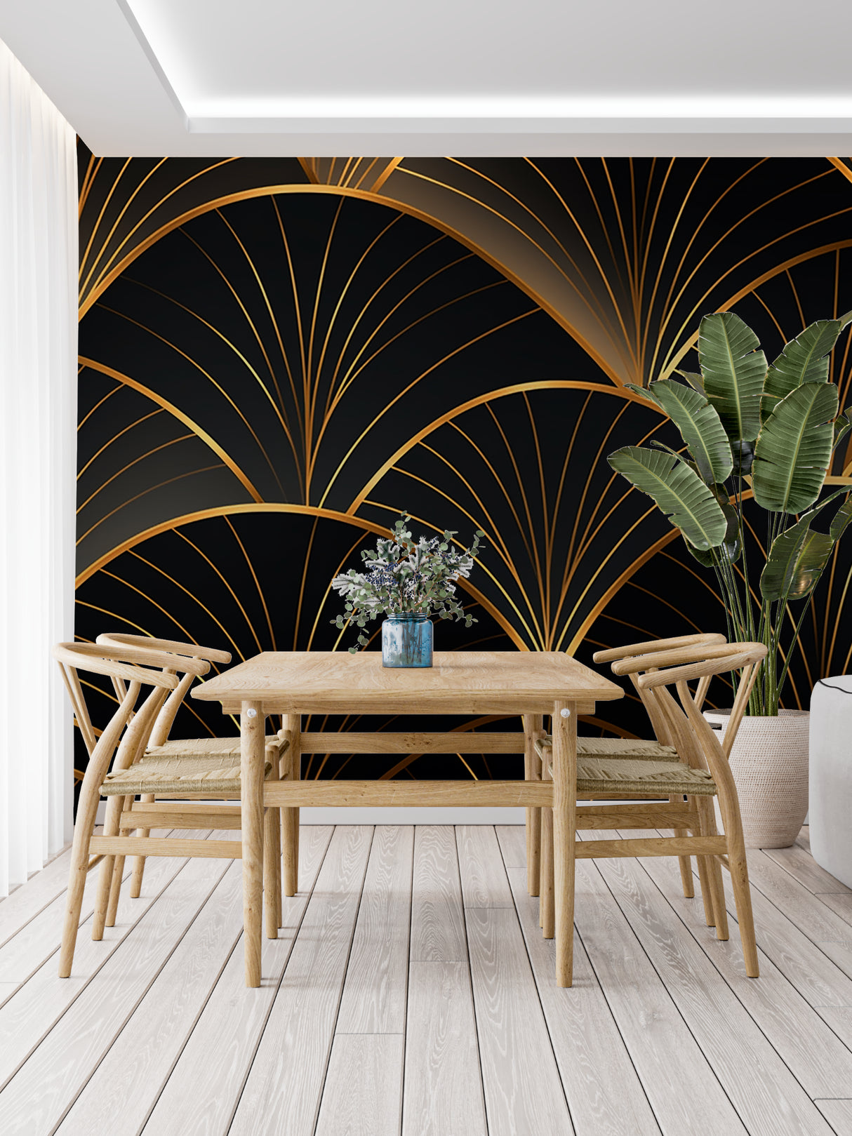 Art deco wallpaper making statement in boutique dressing room