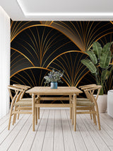 Art deco wallpaper making statement in boutique dressing room