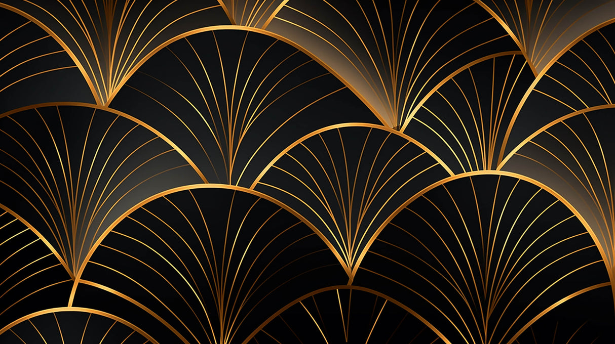Black and gold art deco fan pattern design file showing intricate geometric details