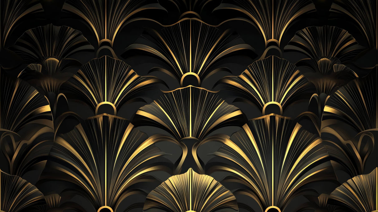 Art deco fan pattern design file showing intricate gold details on black background