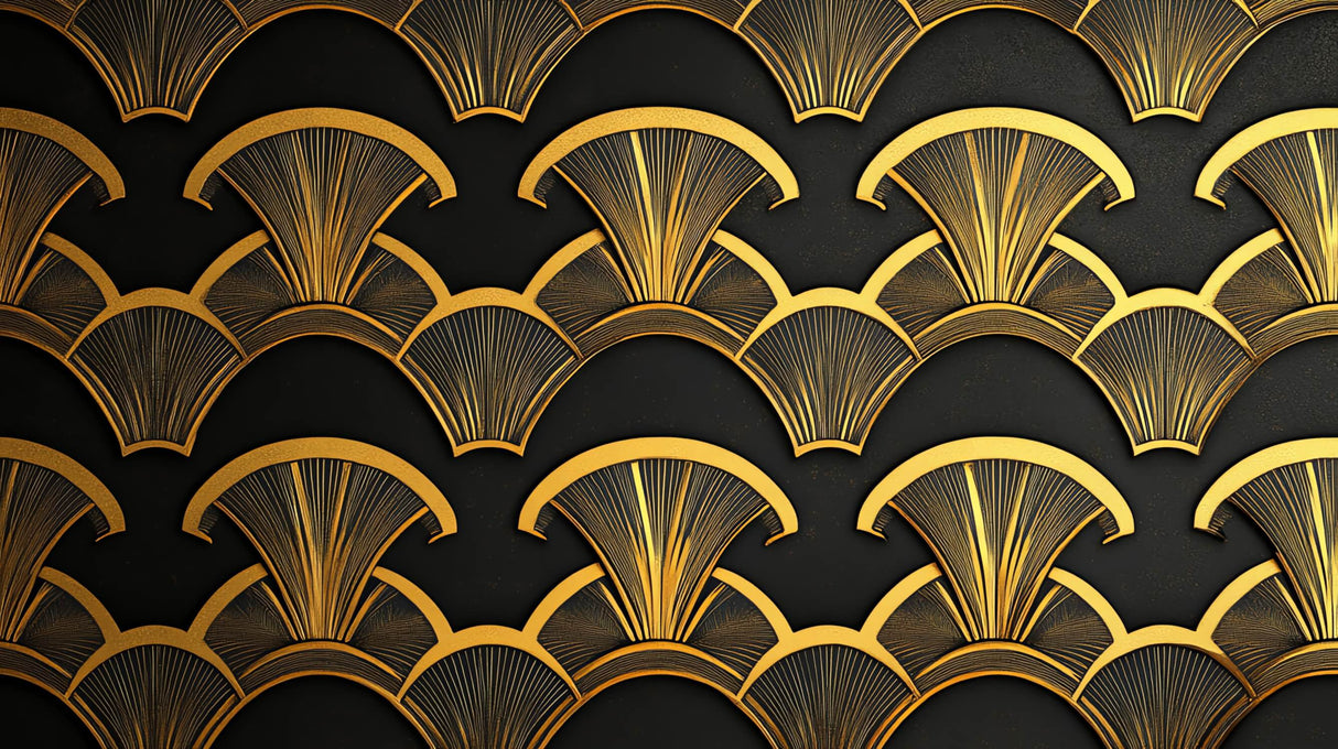 Art deco black and gold fan pattern design file showing intricate geometric details