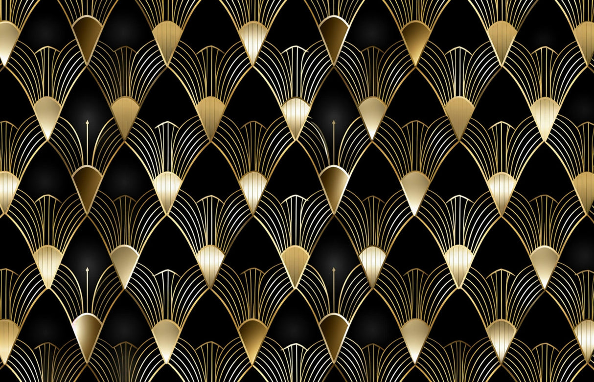 Design file showing detailed gold fan pattern on black background