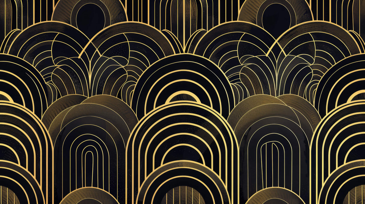 Art deco geometric arches design file showing intricate black and gold pattern
