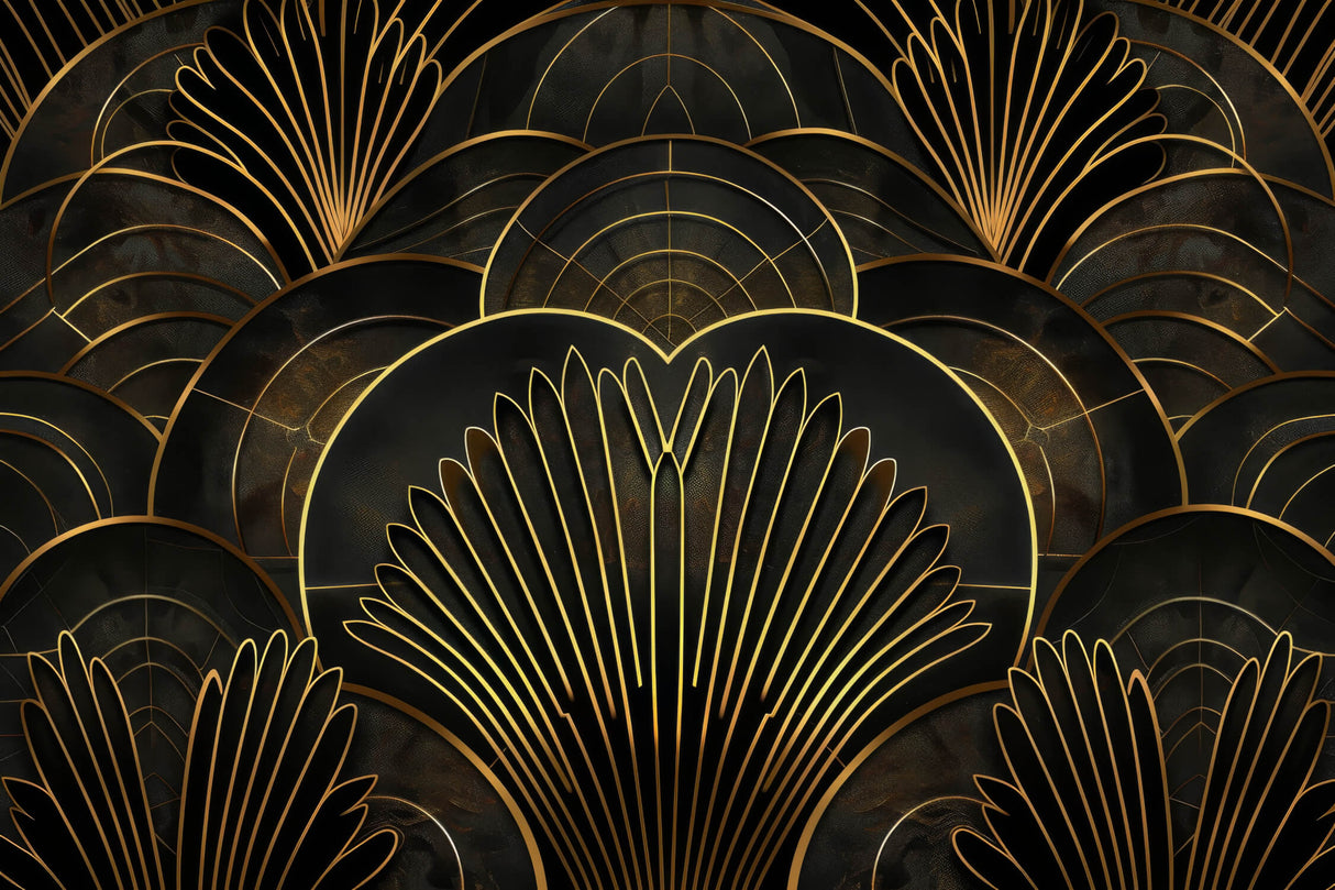 Art deco black and gold geometric fan pattern design file showing intricate details
