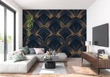 Geometric fan pattern in cocktail lounge setting showing scale and drama of design