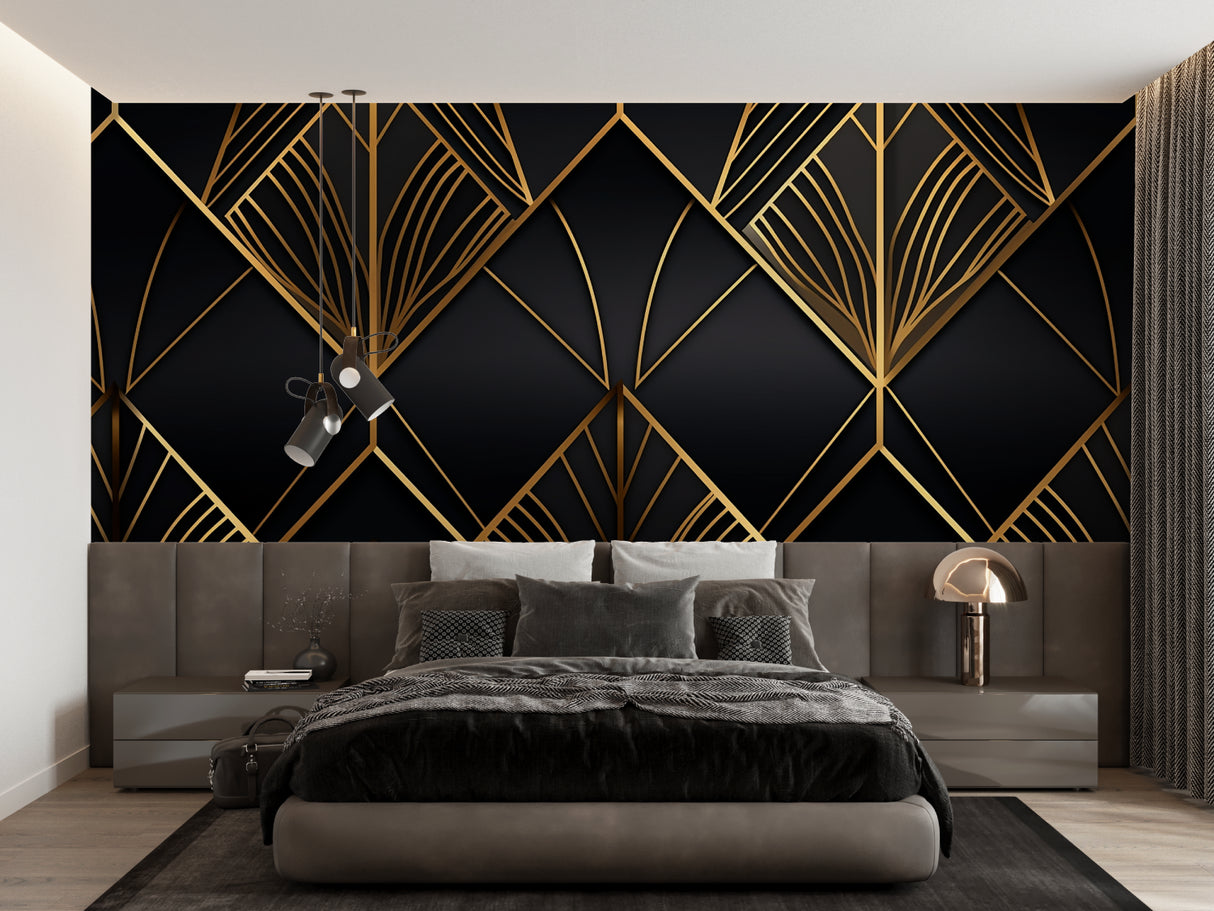 Art deco pattern wallpaper making statement in hotel lobby entrance