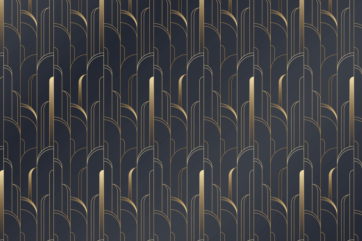 Art Deco geometric pattern design file showing black background with gold architectural details