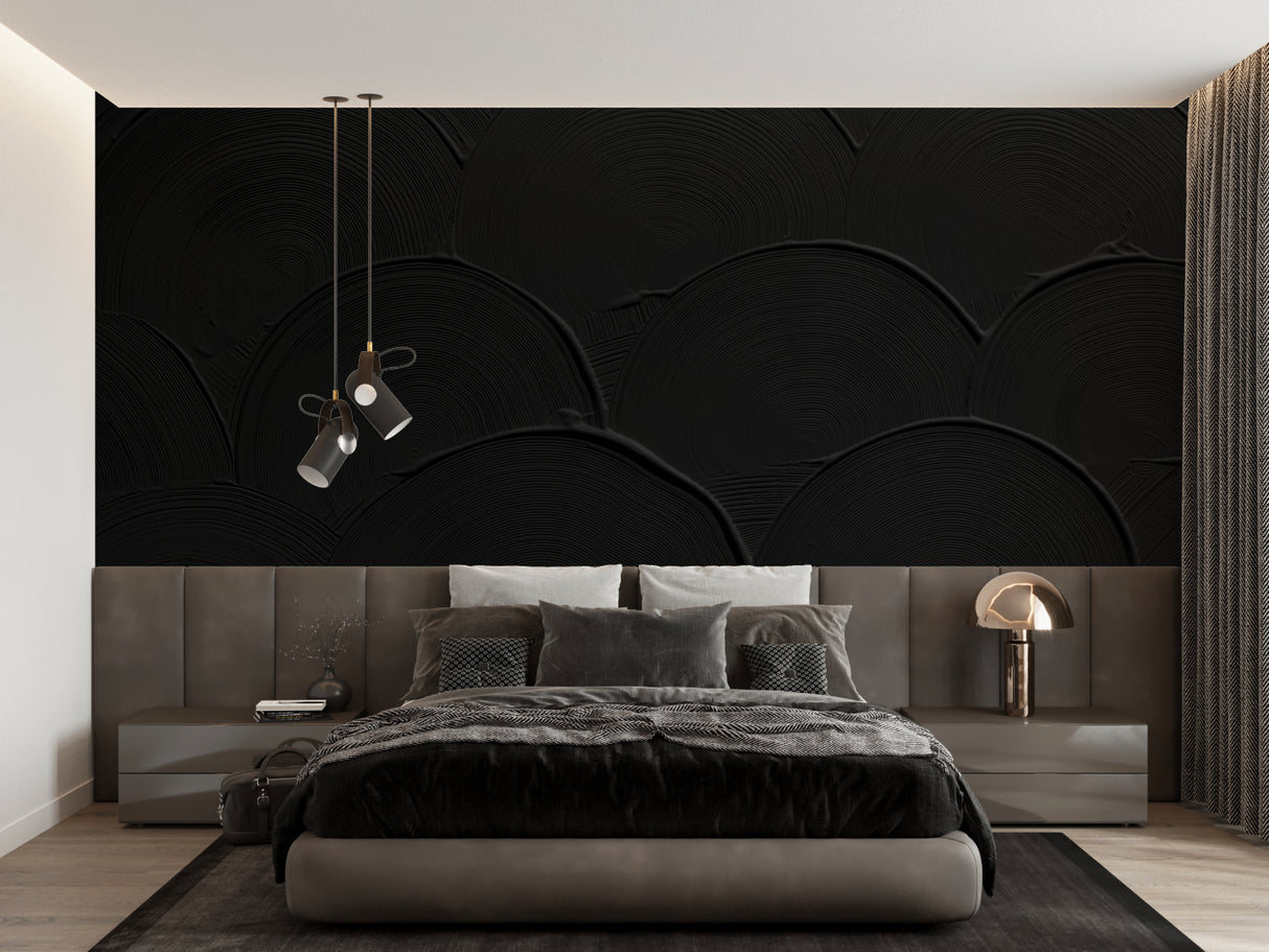 Art Deco circle pattern wallpaper in hotel lobby setup