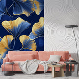 Art Deco ginkgo pattern bringing elegance to a sophisticated living room space
