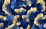 Art Deco ginkgo leaf design file showing intricate gold details on deep blue background