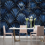 Art Deco geometric wallpaper feature wall in hotel lobby