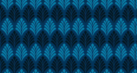 Art Deco fan pattern design file showing detailed geometric motifs in rich blue tones