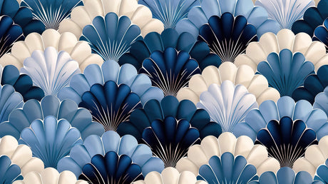 Art deco shell pattern design file showing detailed blue and beige geometric motif
