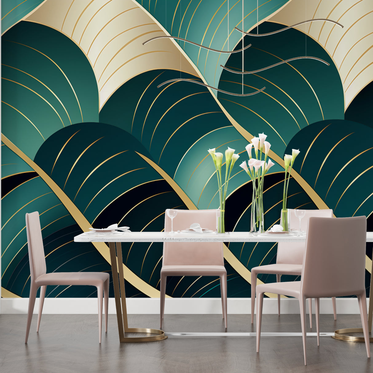 Luxury geometric wallpaper bringing elegance to home office