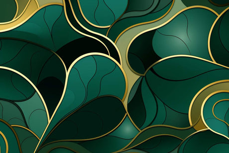 Design file of emerald green art deco wallpaper with gold geometric pattern