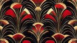 Art Deco fan pattern design file showing intricate geometric details in red, gold and black