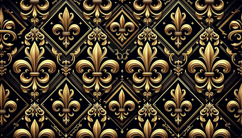Art Deco Fleur de Lis pattern design file showing detailed black and gold geometric layout