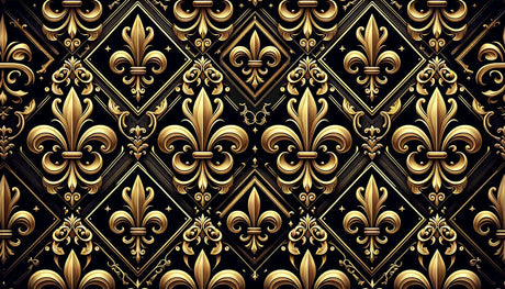 Art Deco Fleur de Lis pattern design file showing detailed black and gold geometric layout