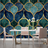 Art deco wallpaper feature wall in hotel lobby entrance