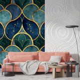 Art deco wall mural bringing elegance to living room feature wall