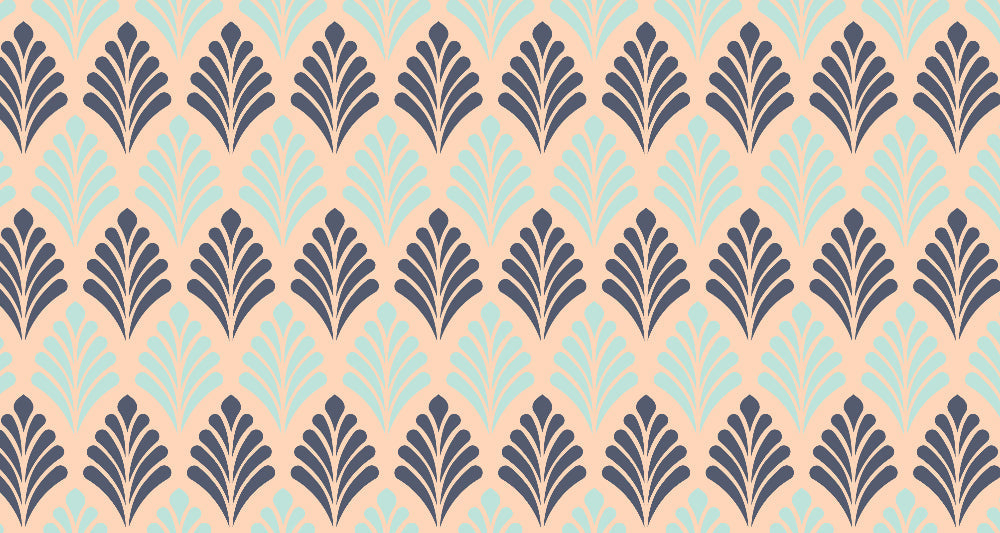 Art deco geometric fan pattern design file showing seamless beige and blue motif