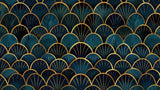 Art deco fan pattern design file showing teal background with metallic gold geometric details