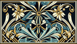 Art Deco geometric floral pattern design file showing intricate gold details on navy background