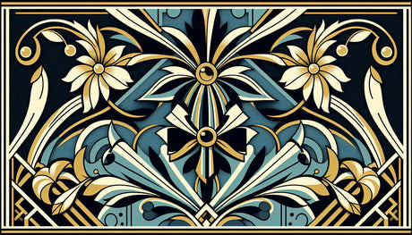 Art Deco geometric floral pattern design file showing intricate gold details on navy background