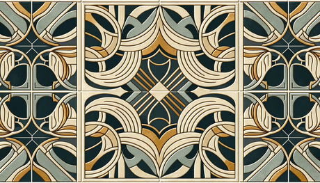 Green and gold art deco geometric pattern design file showing intricate details and flowing shapes