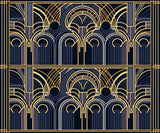 Gold and navy Art Deco geometric pattern design file showing intricate architectural details