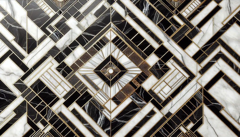 Black and gold marble geometric design file showing intricate Art Deco pattern details