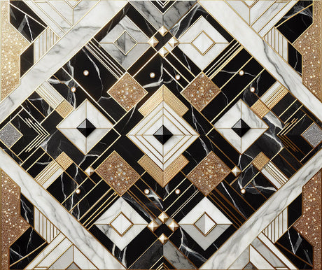 Art Deco geometric marble wallpaper design file with gold accents and black and white marble textures
