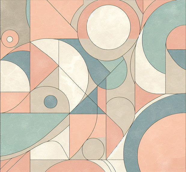 Art Deco geometric wallpaper design file showing pastel circles and curved lines pattern