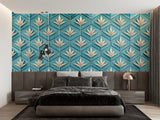 Geometric art deco pattern wallpaper in luxury hotel lobby with art deco furniture