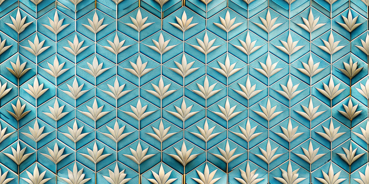 Art deco geometric pattern design file showing turquoise and beige chevron motif