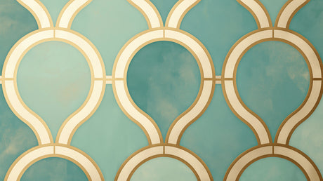 Art deco geometric pattern design file showing intricate turquoise and gold curved details
