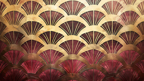 Art deco wallpaper design file showing detailed gold and burgundy fan pattern