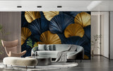 Luxury art deco fan pattern mural in boutique hotel lobby