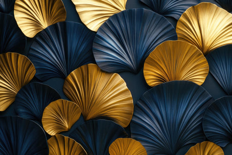 Design file of gold and navy art deco fan pattern showing intricate leaf details